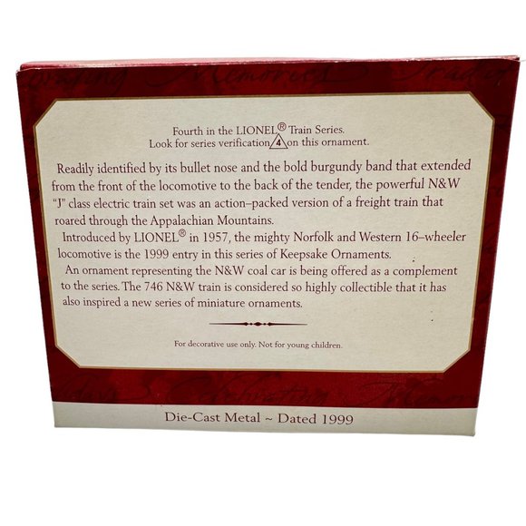 Hallmark Keepsake Ornament 746 Norfolk and Western Steam Locomotive Lionel Train - Picture 2 of 11